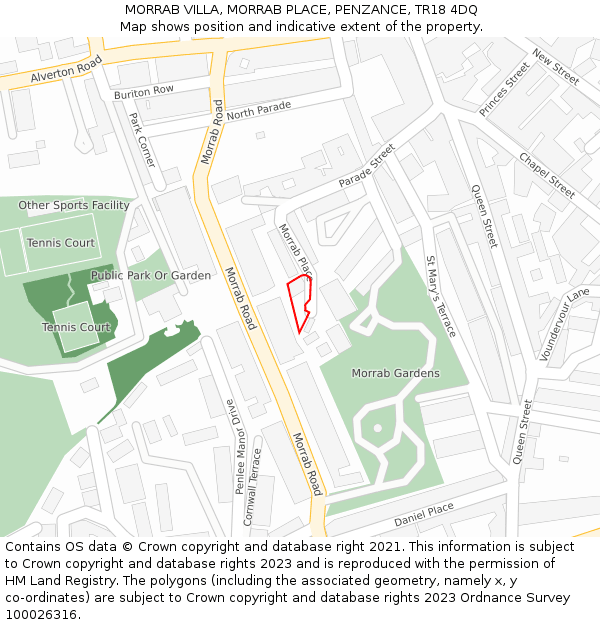 MORRAB VILLA, MORRAB PLACE, PENZANCE, TR18 4DQ: Location map and indicative extent of plot