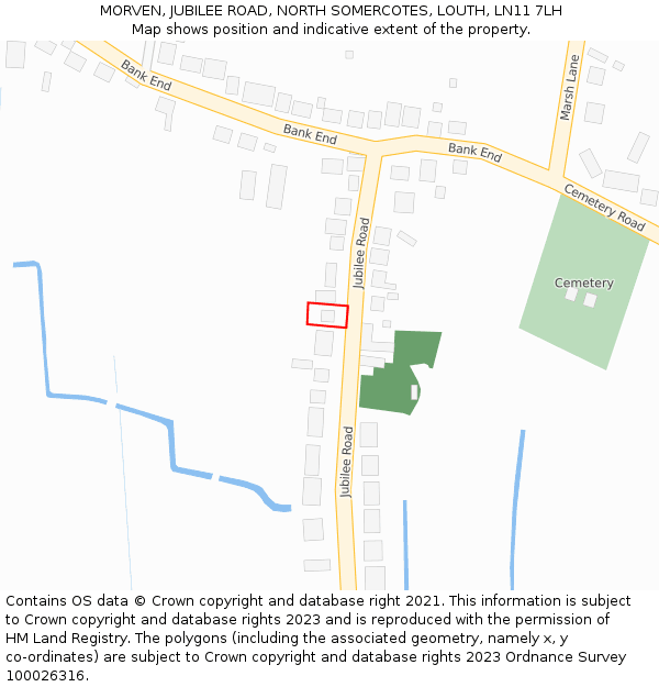 MORVEN, JUBILEE ROAD, NORTH SOMERCOTES, LOUTH, LN11 7LH: Location map and indicative extent of plot