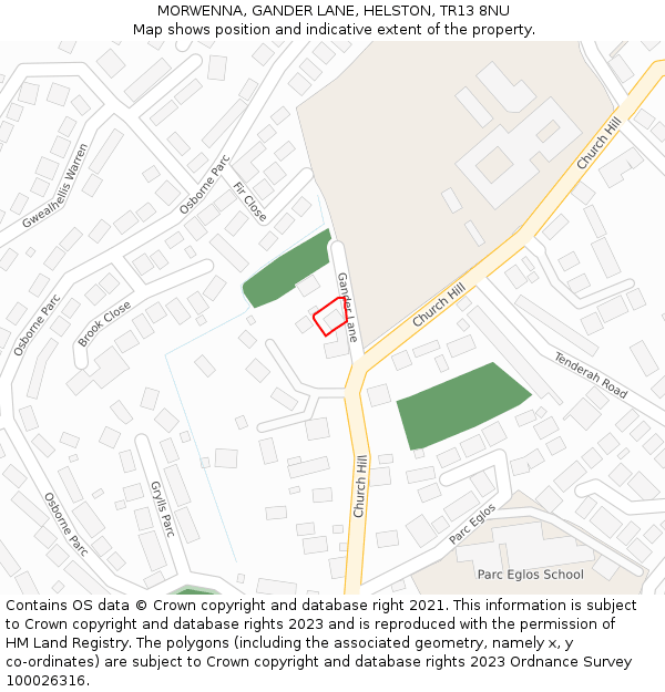 MORWENNA, GANDER LANE, HELSTON, TR13 8NU: Location map and indicative extent of plot