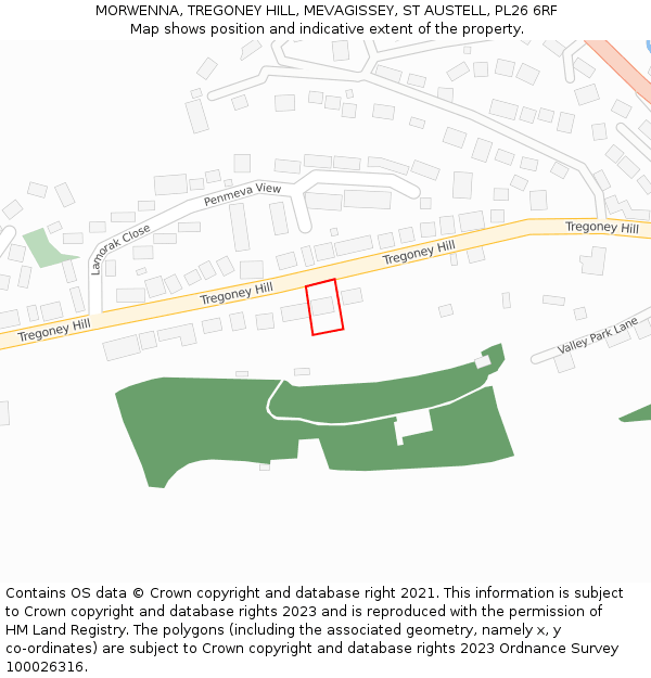 MORWENNA, TREGONEY HILL, MEVAGISSEY, ST AUSTELL, PL26 6RF: Location map and indicative extent of plot