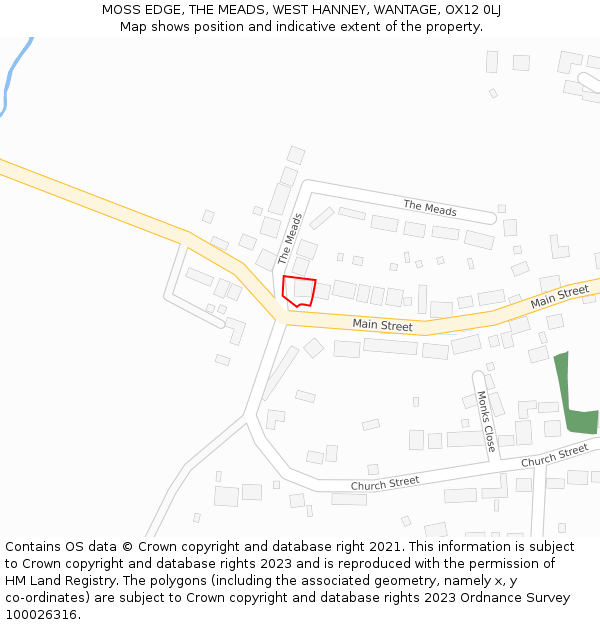 MOSS EDGE, THE MEADS, WEST HANNEY, WANTAGE, OX12 0LJ: Location map and indicative extent of plot