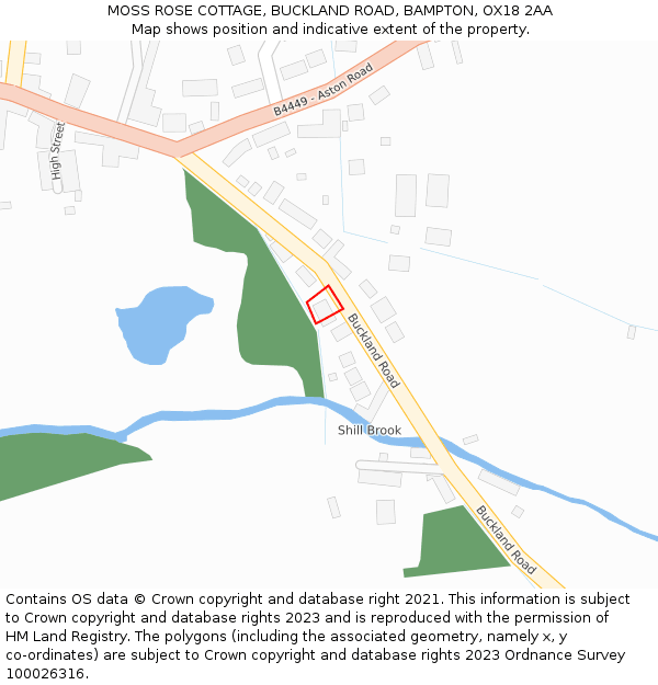 MOSS ROSE COTTAGE, BUCKLAND ROAD, BAMPTON, OX18 2AA: Location map and indicative extent of plot