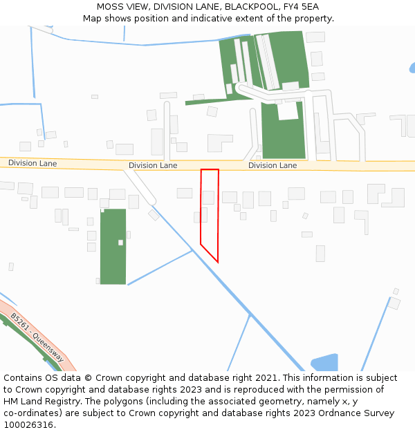 MOSS VIEW, DIVISION LANE, BLACKPOOL, FY4 5EA: Location map and indicative extent of plot