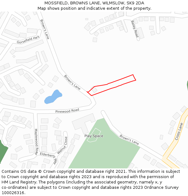 MOSSFIELD, BROWNS LANE, WILMSLOW, SK9 2DA: Location map and indicative extent of plot