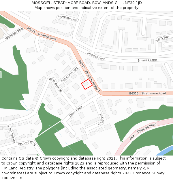 MOSSGIEL, STRATHMORE ROAD, ROWLANDS GILL, NE39 1JD: Location map and indicative extent of plot