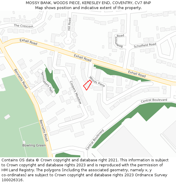 MOSSY BANK, WOODS PIECE, KERESLEY END, COVENTRY, CV7 8NP: Location map and indicative extent of plot