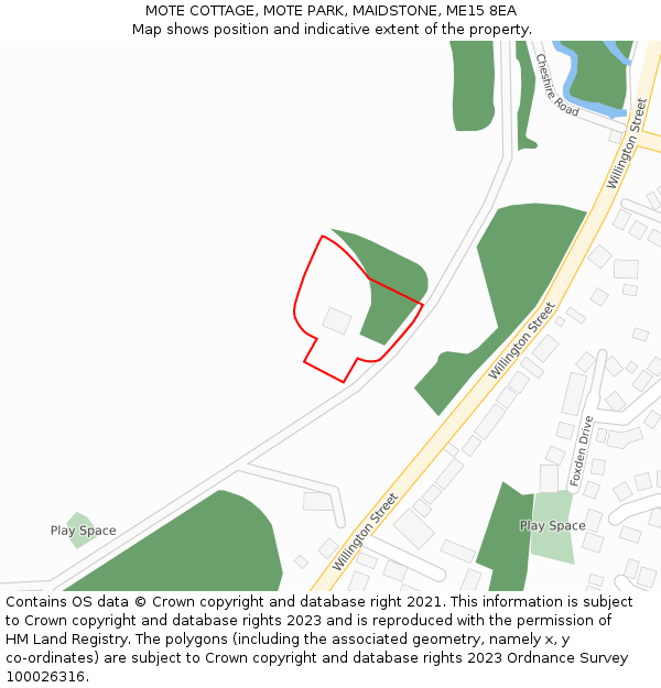 MOTE COTTAGE, MOTE PARK, MAIDSTONE, ME15 8EA: Location map and indicative extent of plot