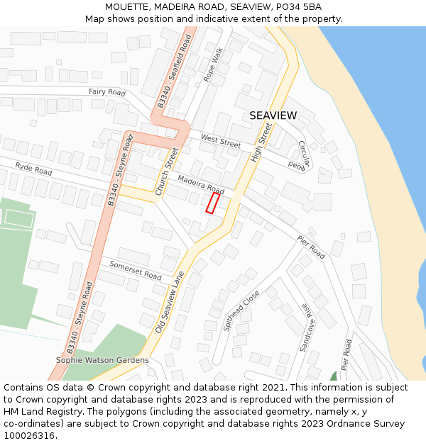 MOUETTE, MADEIRA ROAD, SEAVIEW, PO34 5BA: Location map and indicative extent of plot