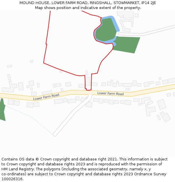 MOUND HOUSE, LOWER FARM ROAD, RINGSHALL, STOWMARKET, IP14 2JE: Location map and indicative extent of plot