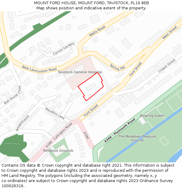 MOUNT FORD HOUSE, MOUNT FORD, TAVISTOCK, PL19 8EB: Location map and indicative extent of plot