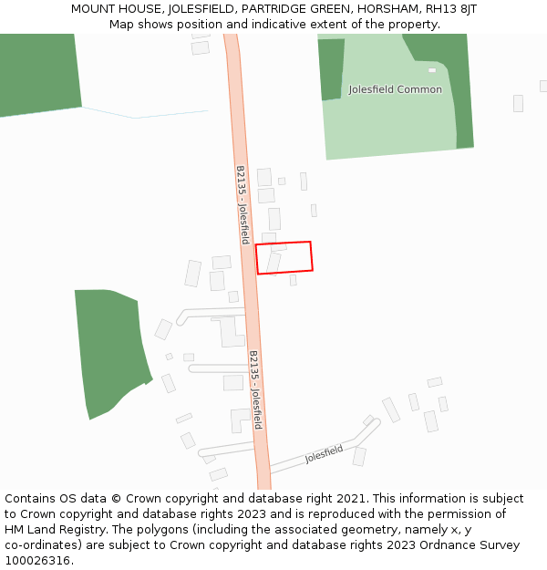 MOUNT HOUSE, JOLESFIELD, PARTRIDGE GREEN, HORSHAM, RH13 8JT: Location map and indicative extent of plot