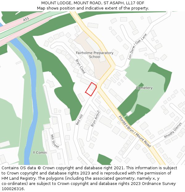 MOUNT LODGE, MOUNT ROAD, ST ASAPH, LL17 0DF: Location map and indicative extent of plot
