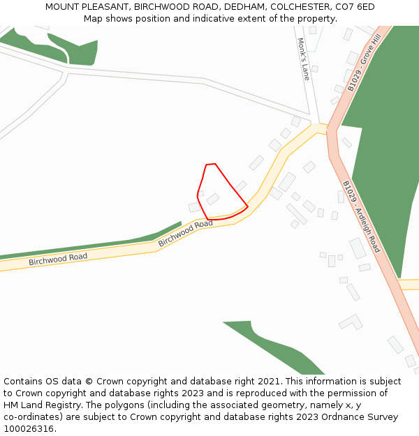 MOUNT PLEASANT, BIRCHWOOD ROAD, DEDHAM, COLCHESTER, CO7 6ED: Location map and indicative extent of plot