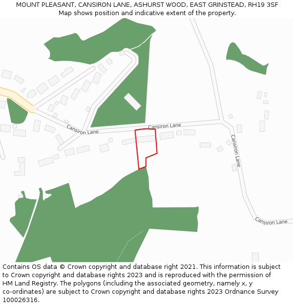 MOUNT PLEASANT, CANSIRON LANE, ASHURST WOOD, EAST GRINSTEAD, RH19 3SF: Location map and indicative extent of plot