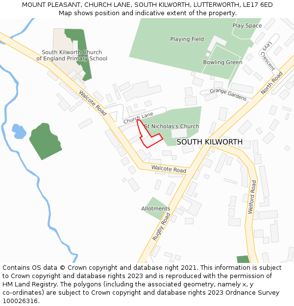 MOUNT PLEASANT, CHURCH LANE, SOUTH KILWORTH, LUTTERWORTH, LE17 6ED: Location map and indicative extent of plot