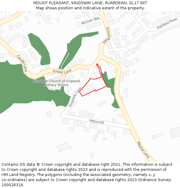 MOUNT PLEASANT, KINGSWAY LANE, RUARDEAN, GL17 9XT: Location map and indicative extent of plot