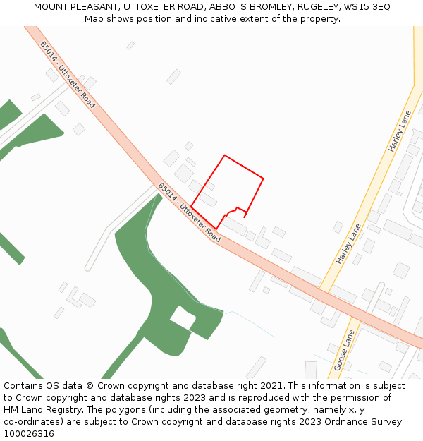 MOUNT PLEASANT, UTTOXETER ROAD, ABBOTS BROMLEY, RUGELEY, WS15 3EQ: Location map and indicative extent of plot