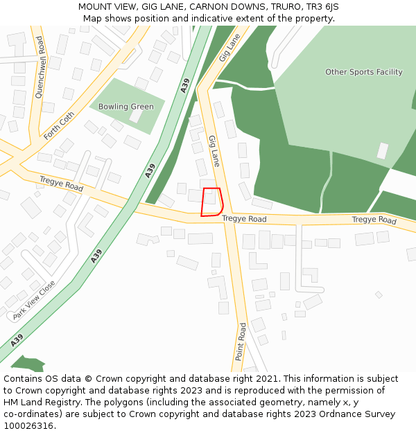 MOUNT VIEW, GIG LANE, CARNON DOWNS, TRURO, TR3 6JS: Location map and indicative extent of plot