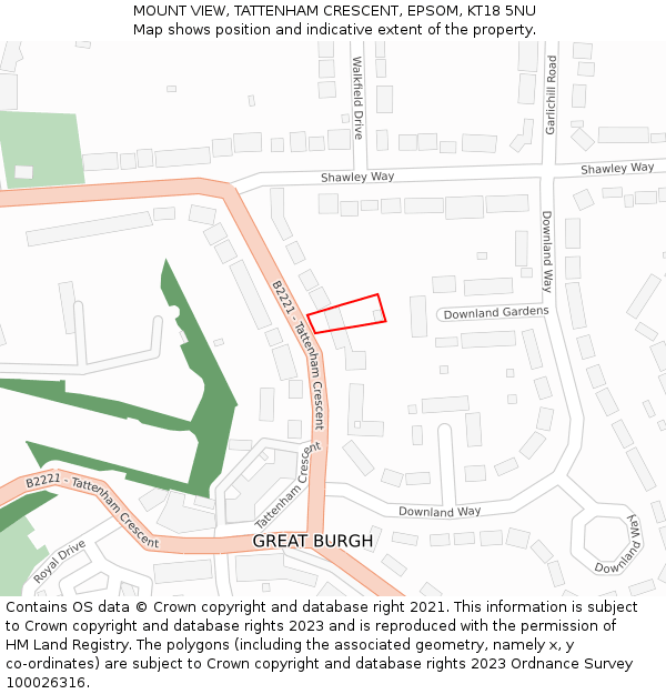 MOUNT VIEW, TATTENHAM CRESCENT, EPSOM, KT18 5NU: Location map and indicative extent of plot