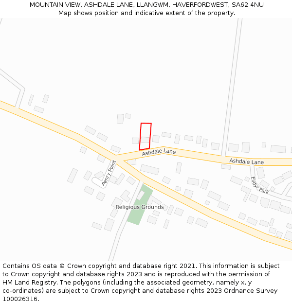 MOUNTAIN VIEW, ASHDALE LANE, LLANGWM, HAVERFORDWEST, SA62 4NU: Location map and indicative extent of plot