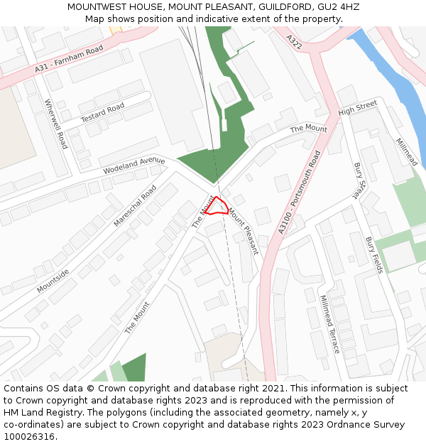 MOUNTWEST HOUSE, MOUNT PLEASANT, GUILDFORD, GU2 4HZ: Location map and indicative extent of plot