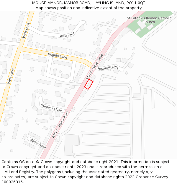 MOUSE MANOR, MANOR ROAD, HAYLING ISLAND, PO11 0QT: Location map and indicative extent of plot