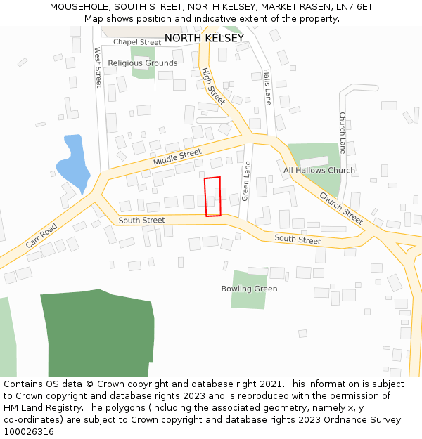 MOUSEHOLE, SOUTH STREET, NORTH KELSEY, MARKET RASEN, LN7 6ET: Location map and indicative extent of plot