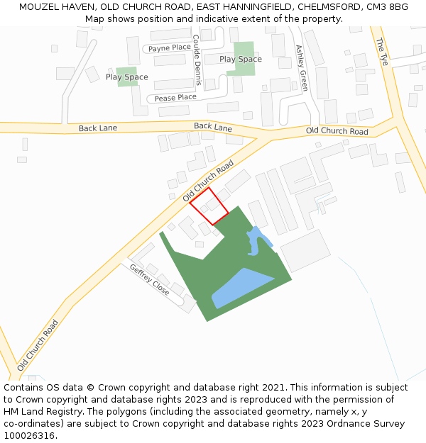 MOUZEL HAVEN, OLD CHURCH ROAD, EAST HANNINGFIELD, CHELMSFORD, CM3 8BG: Location map and indicative extent of plot