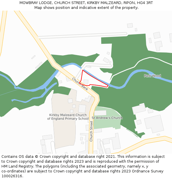 MOWBRAY LODGE, CHURCH STREET, KIRKBY MALZEARD, RIPON, HG4 3RT: Location map and indicative extent of plot