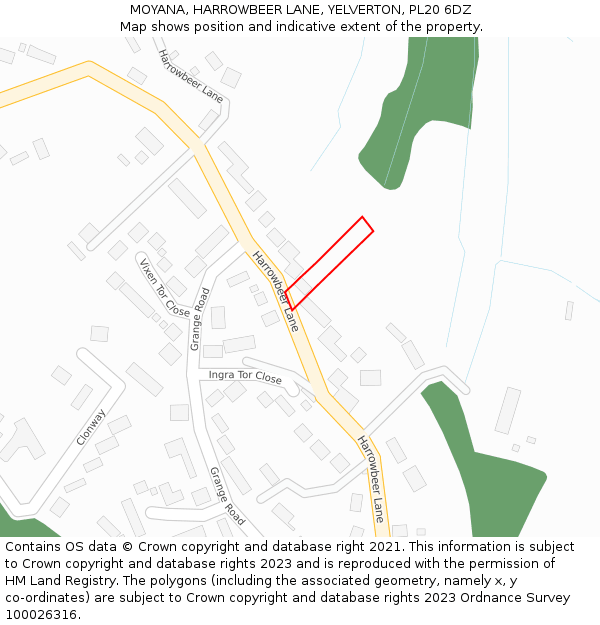 MOYANA, HARROWBEER LANE, YELVERTON, PL20 6DZ: Location map and indicative extent of plot
