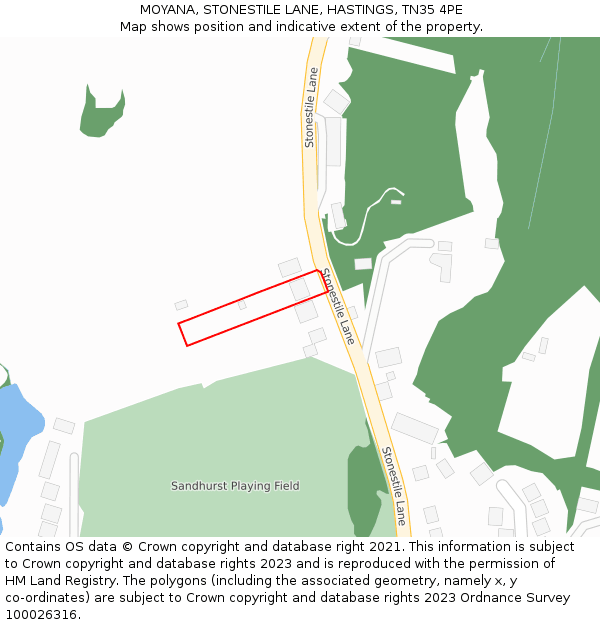 MOYANA, STONESTILE LANE, HASTINGS, TN35 4PE: Location map and indicative extent of plot