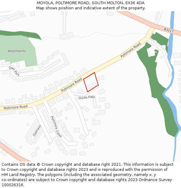 MOYOLA, POLTIMORE ROAD, SOUTH MOLTON, EX36 4DA: Location map and indicative extent of plot