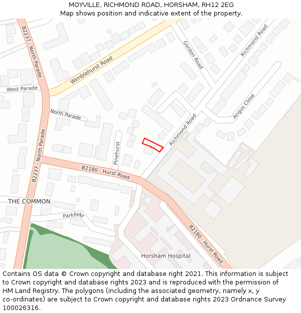 MOYVILLE, RICHMOND ROAD, HORSHAM, RH12 2EG: Location map and indicative extent of plot