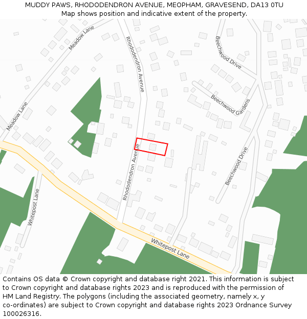 MUDDY PAWS, RHODODENDRON AVENUE, MEOPHAM, GRAVESEND, DA13 0TU: Location map and indicative extent of plot