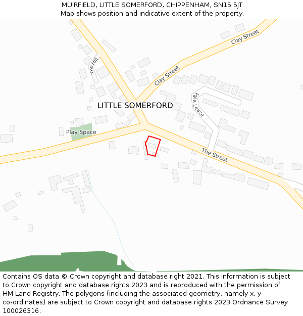 MUIRFIELD, LITTLE SOMERFORD, CHIPPENHAM, SN15 5JT: Location map and indicative extent of plot