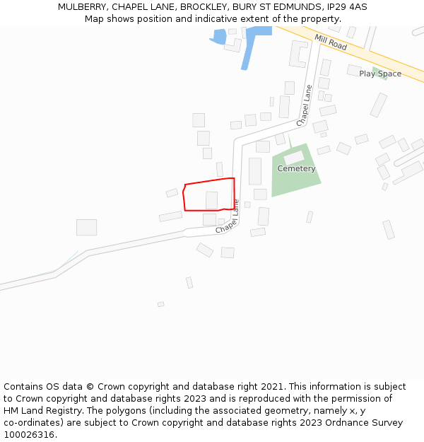 MULBERRY, CHAPEL LANE, BROCKLEY, BURY ST EDMUNDS, IP29 4AS: Location map and indicative extent of plot