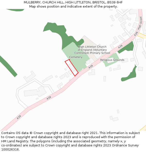 MULBERRY, CHURCH HILL, HIGH LITTLETON, BRISTOL, BS39 6HF: Location map and indicative extent of plot
