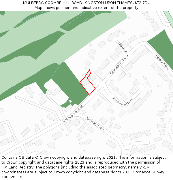 MULBERRY, COOMBE HILL ROAD, KINGSTON UPON THAMES, KT2 7DU: Location map and indicative extent of plot