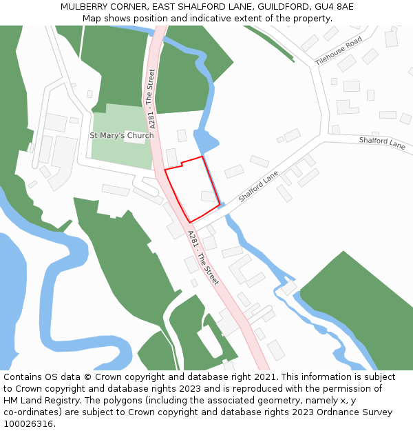 MULBERRY CORNER, EAST SHALFORD LANE, GUILDFORD, GU4 8AE: Location map and indicative extent of plot
