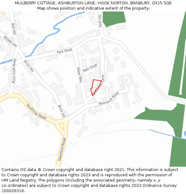 MULBERRY COTTAGE, ASHBURTON LANE, HOOK NORTON, BANBURY, OX15 5QE: Location map and indicative extent of plot