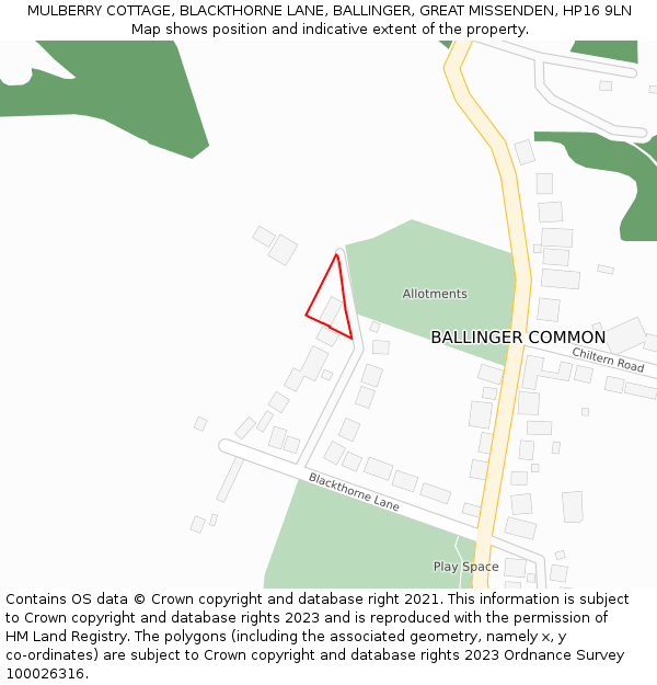 MULBERRY COTTAGE, BLACKTHORNE LANE, BALLINGER, GREAT MISSENDEN, HP16 9LN: Location map and indicative extent of plot