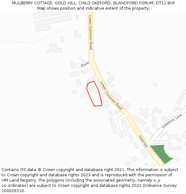 MULBERRY COTTAGE, GOLD HILL, CHILD OKEFORD, BLANDFORD FORUM, DT11 8HF: Location map and indicative extent of plot