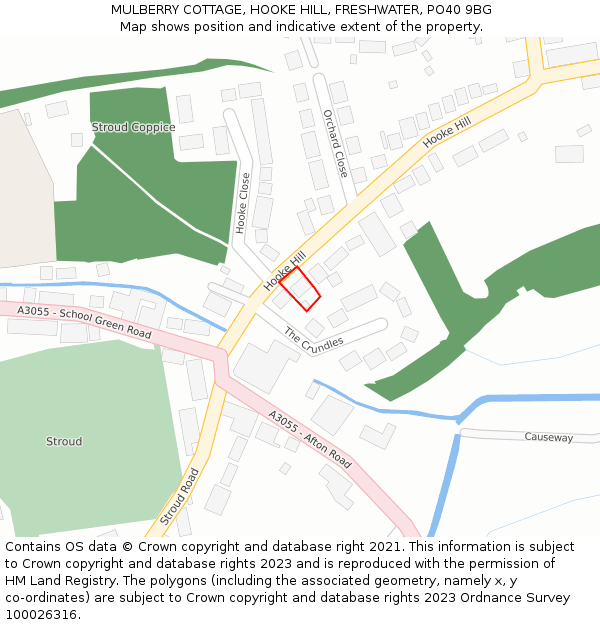 MULBERRY COTTAGE, HOOKE HILL, FRESHWATER, PO40 9BG: Location map and indicative extent of plot