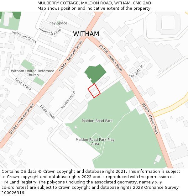 MULBERRY COTTAGE, MALDON ROAD, WITHAM, CM8 2AB: Location map and indicative extent of plot