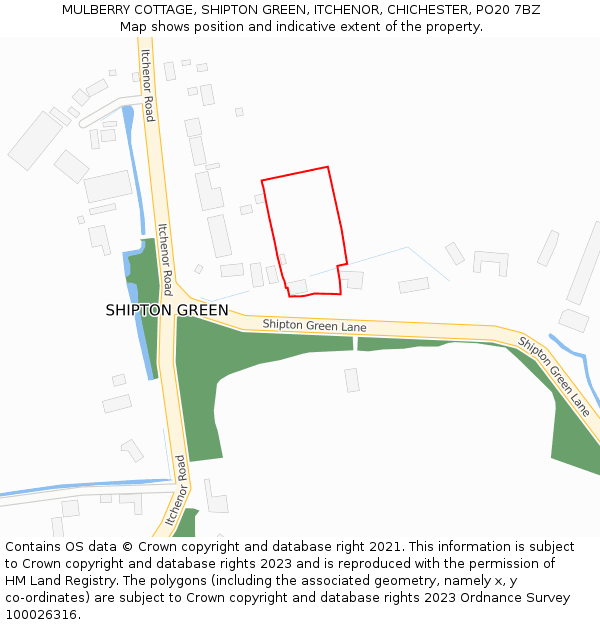 MULBERRY COTTAGE, SHIPTON GREEN, ITCHENOR, CHICHESTER, PO20 7BZ: Location map and indicative extent of plot