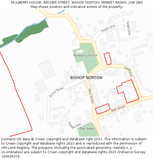 MULBERRY HOUSE, ARCHER STREET, BISHOP NORTON, MARKET RASEN, LN8 2BG: Location map and indicative extent of plot