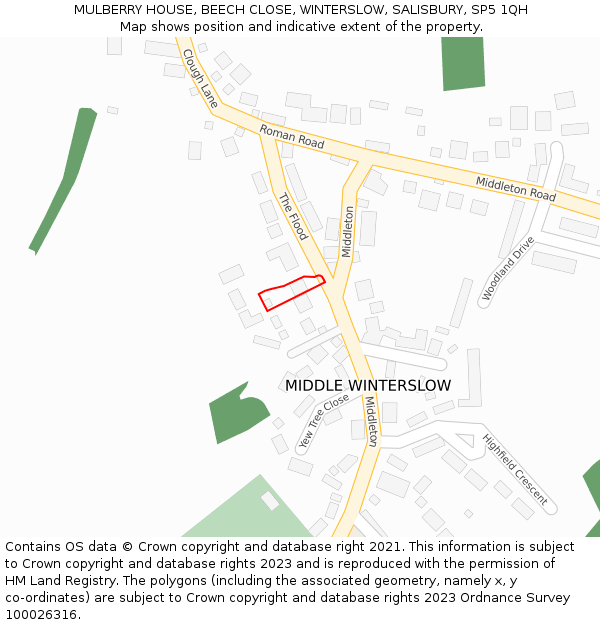 MULBERRY HOUSE, BEECH CLOSE, WINTERSLOW, SALISBURY, SP5 1QH: Location map and indicative extent of plot