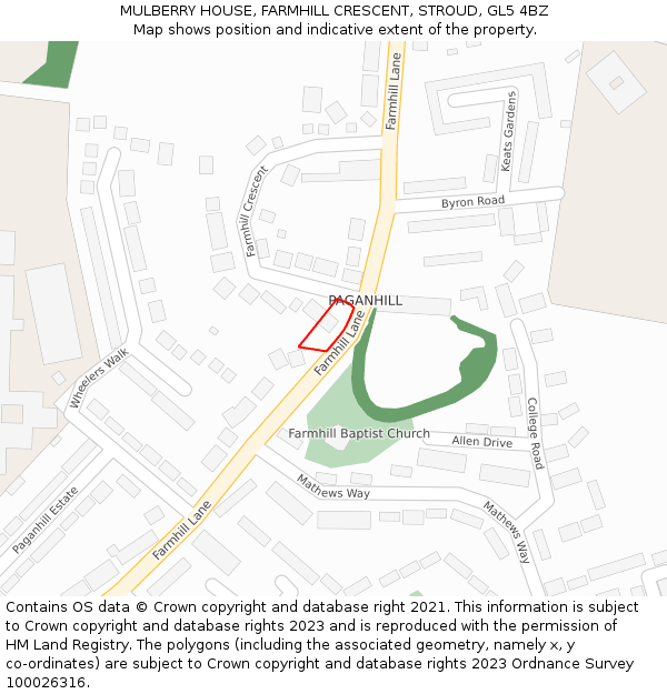 MULBERRY HOUSE, FARMHILL CRESCENT, STROUD, GL5 4BZ: Location map and indicative extent of plot