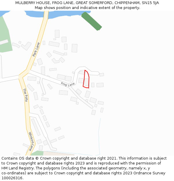 MULBERRY HOUSE, FROG LANE, GREAT SOMERFORD, CHIPPENHAM, SN15 5JA: Location map and indicative extent of plot