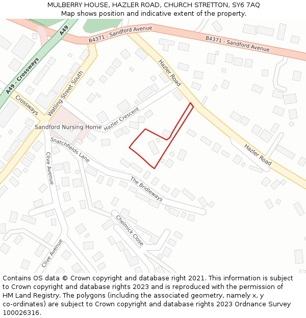 MULBERRY HOUSE, HAZLER ROAD, CHURCH STRETTON, SY6 7AQ: Location map and indicative extent of plot